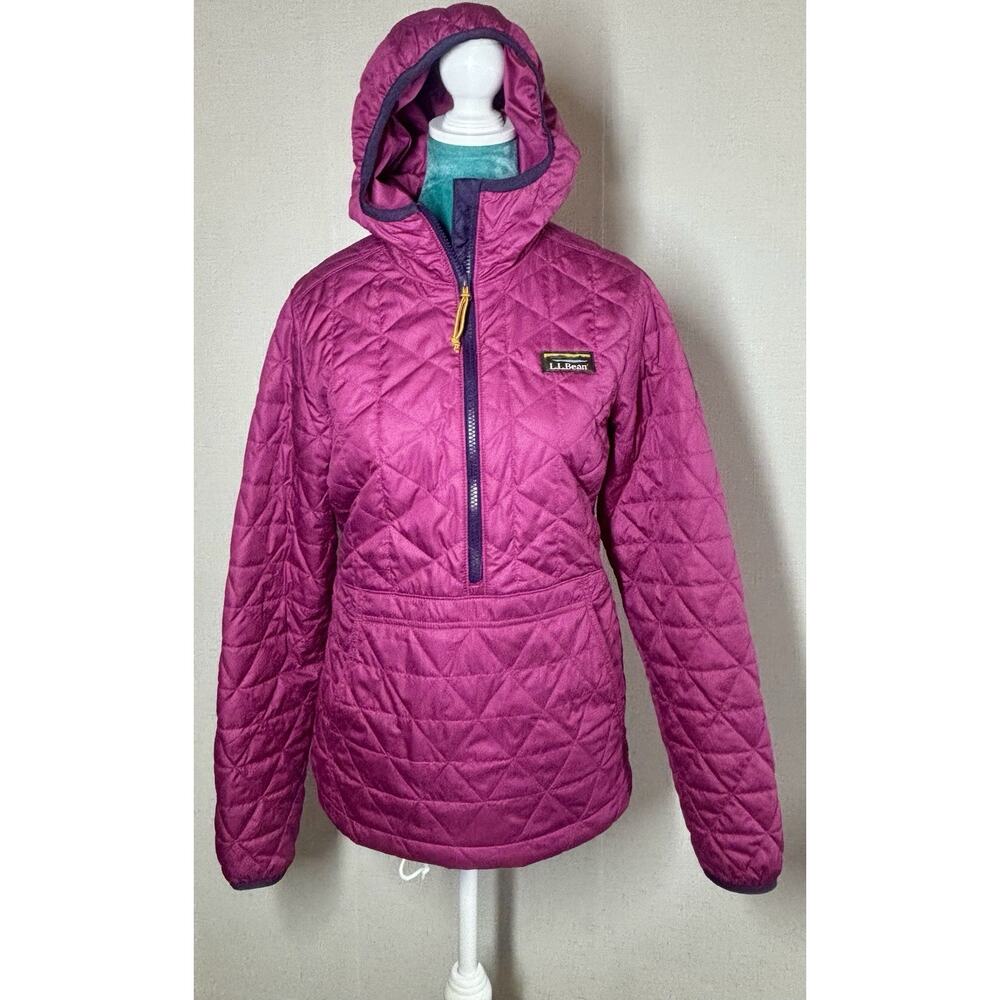 L.L.Bean Womens S Quilted Hooded Pullover Jacket Pink PrimaLoft Anorak Puffer